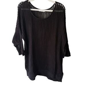 Reitmans Black Crew Neck Sweater with Ribbed Sheer Texture Women’s L